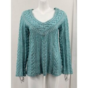 Old Navy Sweater Womens Large Blue Chunky Cable Knit V-Neck Wool Blend Y2K Warm